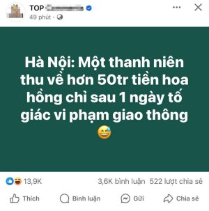 Bác thông tin 'thanh niên thu 50 triệu do tố giác vi phạm giao thông'